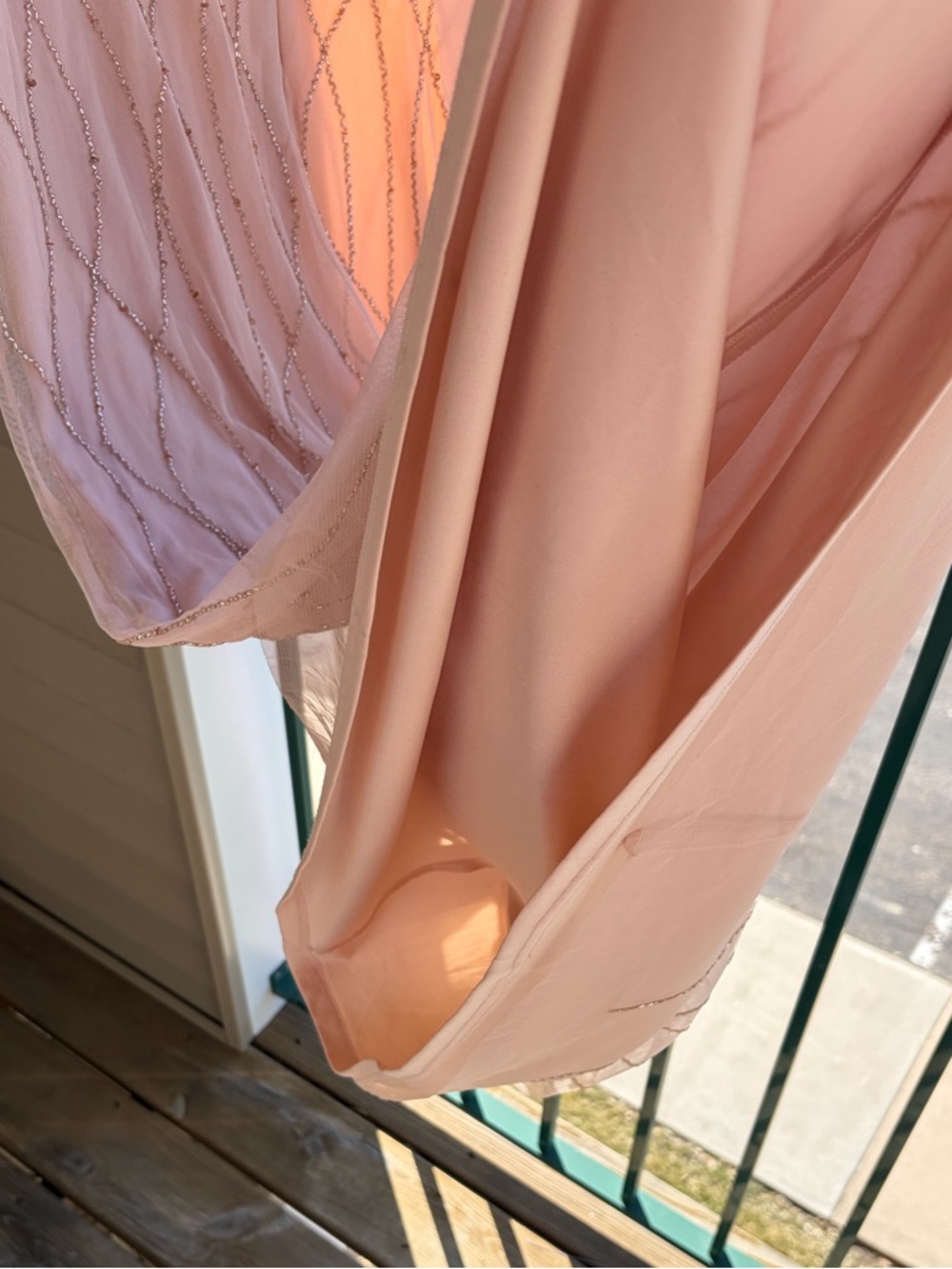 🆕✨ Adrianna Papell Blush Beaded Mesh Gown Maxi Dress Size 8 Sequin Nude Pink - Picture 12 of 16